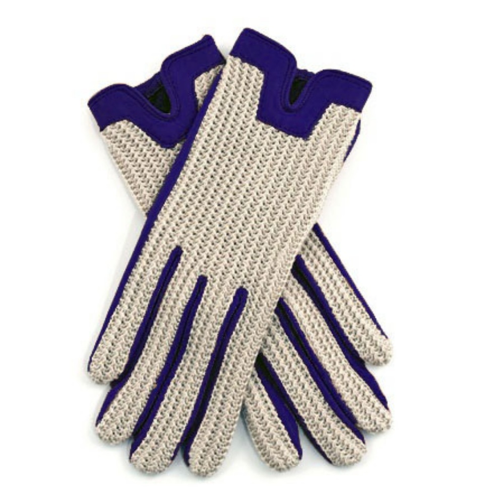 Dents Lambskin Crochet Driving Gloves, Royal